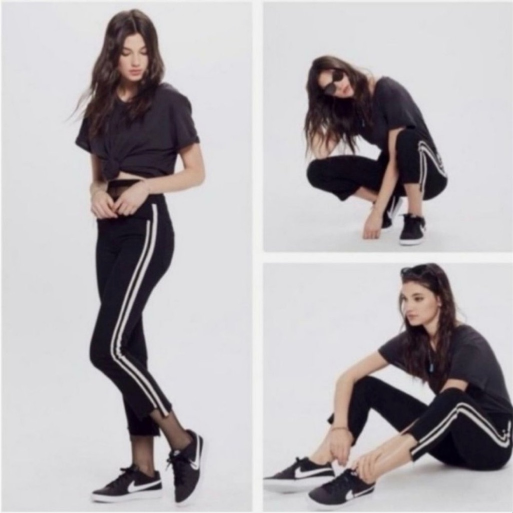 Mother The Insider Crop Step Fray Jeans Size 27 Guilty Racer Stripe Black ~ $228